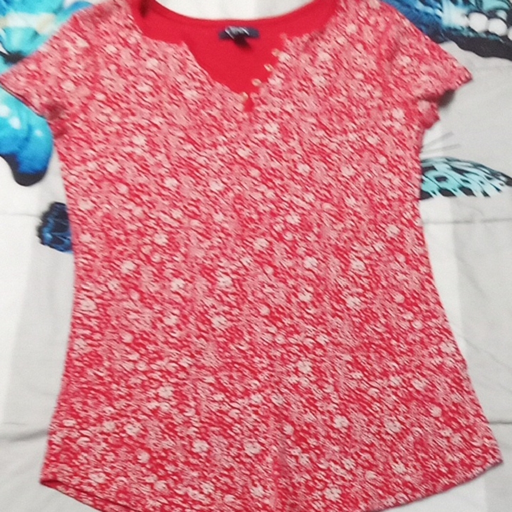 Chaps Red Floral Short Sleeve Top